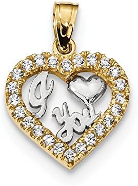 14k Yellow Gold with White Rhodium CZ I HEART (Love) YOU Charm Pendant