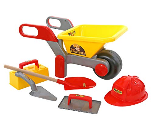 Wader Schubkarre BAU Sandspielzeug Set mit Ziegelform Schaufel Helm UVM