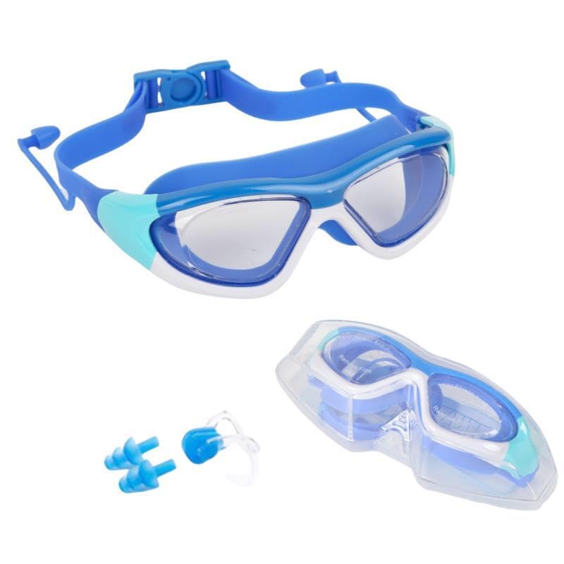 SIMAKRA Swimming Goggles Kids 4-16 years, Girls and Boys Swimming Goggles for Children Wide Vision, Anti Fog, No Leaking, UV Protection-with Case,Nose Clip Ear Plug