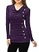Allegra K Women's Cowl Neck Long Sleeves Buttons Decor Ruched Top Large Purple