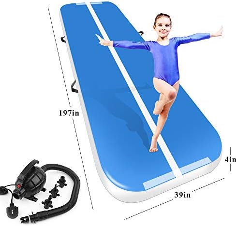 Playieer 9.84ft/13ft/16.4ft/19.69ft/23ft/26ft/29ft/33ft/36ft/39ft Air Track Tumbling Mat for Gymnastics Inflatable Airtrack Floor Mats with Electric Air Pump for Home Use