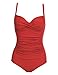 Ekouaer Women's Vintage Retro Push Up Monokini Modest One-Piece Swimwear Red Large