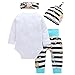 OUTGLE Newborn Baby Girl Toddler White Romper + Stripe Trousers + Hat + Headband Autumn Winter Outfits (0-3 Months, Multicolor)
