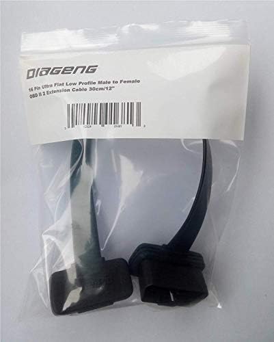 Diageng OBD-RIB-016-300 16 Pin Ultra Flat Low Profile Male to Female OBD II 2 Extension Cable (30cm/12)