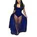 Metup Women Tank Bodycon Bodysuit with Pleated Semi Sheer Mesh Skirt