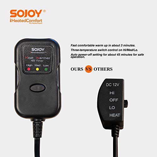 Sojoy Universal 12V Heated Smart Multifunctional Car Seat Heater Heated Cushion Warmer High/Medium/Low Temp Switch, 45 Minute Timer (Black) - Thumbnail 7