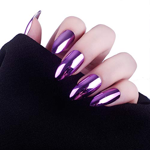 96Pcs Stiletto Fake Nails Full Cover Metal Mirror Reflection Glitter Sequins Medium Length False Acrylic Nail Kitsï¼ˆGold and Silver Multicolor Mixed Seriesï¼‰