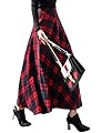 IDEALSANXUN Women's Elastic Waist Plaid Wool Skirt A-line Flared Pleated Long Skirt