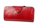 Yafeige Large Luxury Women's RFID Blocking Tri-fold Leather Wallet Zipper Ladies Clutch Purse(Red)