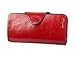 Yafeige Large Luxury Women's RFID Blocking Tri-fold Leather Wallet Zipper Ladies Clutch Purse(1-Waxed Red)