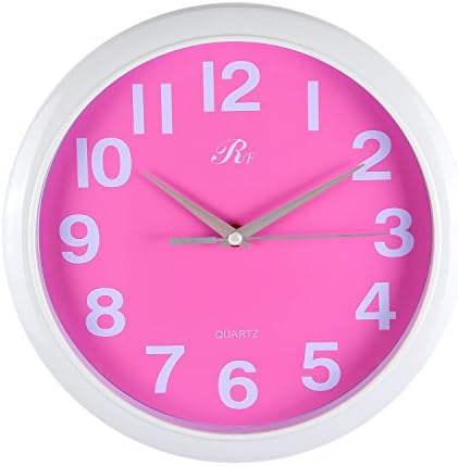 RUIFA Indoor Quiet 12-Inch Precedent Decorative Wall Clock with Arabic Numerals (Pink)