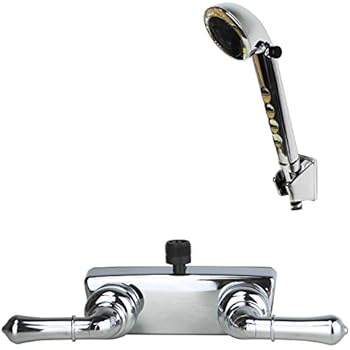 Builders Shoppe 3220CP/4120CP RV/Motorhome Replacement Non-Metallic Two Handle Shower Faucet Valve Diverter with Matching Hand Held Shower Set Chrome Finish