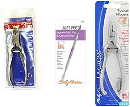 Sally Hansen LA Cross Toenail Nippers P7865 + Ingrown Nail File Cuticle Pusher 58158 + Long Toenail Nippers 75886 + FREE Luxury Luffa Loofah Bath Sponge On A Rope, Color May Vary
