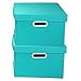 Household Essentials Fabric Storage Boxes with Lids and Handles, Aqua