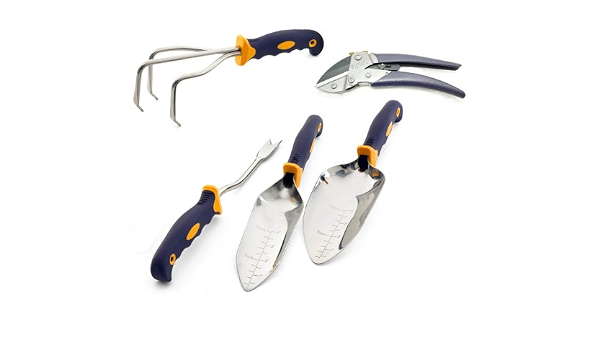 Amazon Com Cutco Model 340 5 Pc Garden Tool Set 300 Cultivator 301 Weeder 302 Transplanting Trowel 304 Garden Trowel And 1526 Ratchet Pruner Kitchen Dining