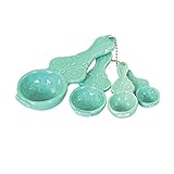 Creative Co-op Aqua Ceramic Owl Measuring Spoon Set, Blue