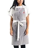 Caldo Linen Kitchen Apron - Mens and Womens Linen Bib Apron - Adjustable with Pockets (Grey)