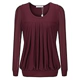 Simier Fariry Women's Long Sleeve Scoop Neck Tunic Pleated Front Blouse