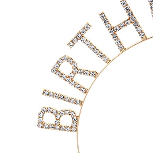 Elehere Birthday Crowns Tiaras Headbands Women Birthday Girl Sweet Princess Rhinestone Hair Band Hoop Gifts Gold (Rhinestone)
