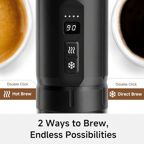 HIBREW H4C Explorer - Cafetera Espresso Eléctrica Portátil, Recargable USB-C para Cápsulas y Café Molido, Compacta para Camping y Viaje, con Soporte Plegable y Bolsa de Transporte (Negro)