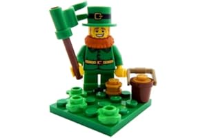 BOOSTER BRICKS Lego Leprechaun Minifigure - with Bucket of Gold, Flag, and Plate Minifig
