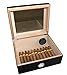 AMANCY Handmade Elegant Black Leather 25-50 Cigar Humidor,Desktop Cedar Wood Lined Cigar Storage Box with Glasstop