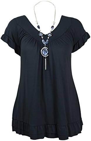 misstrendyclothing Women's Plus Frill Necklace Gypsy V Neck Tunic Top Uk Size 24 Black