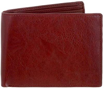 Del Piero Genuine Leather Men's Wallet Bi-Fold Leather Wallets for Men (Red)