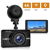 TOGUARD 4K UHD Dash Cam Built-in GPS WiFi Dashboard Camera Recorder 3'' LCD 170° Wide Angle Car Dash Camera with Night Vision, 24Hs Parking Mode, G-Sensor, Time Lapse