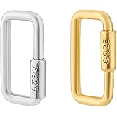 AHANDMAKER 2Pcs S925 Screw Carabiner Lock Clasps, Rectangle Necklace Clasp and Closure Jewelry Carabiner Charm Clasp Keychain Clip Hook Quick Link for Necklace Bracelet Jewelry Making