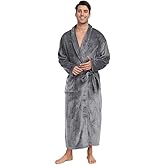 SPLASHGRIP Mens Fleece Robe Soft Plush Collar Shawl Bathrobe Lightweight Long Bath Shower with Belt & 2 Pockets