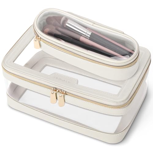 Soimeat Sacchetto di trucco trasparente impermeabile, borsa da toeletta portatile per viaggio, borsa cosmetica trasparente con borsa per pennelli da trucco inclusa