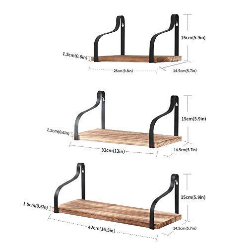 HOMBYS Floating Shelves Wall Mounted Set of 3 Hanging Wood Shelves for Bedroom Bathroom or Kitchen
