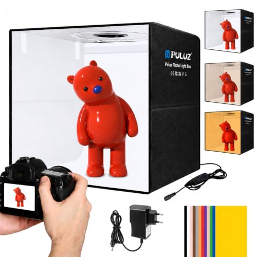 PULUZ Fotostudio Box 50x50x50cm, Fotozelt mit Dimmbaren 3 Farben Temperaturen 200 LEDs Lichter &12 Foto-Hintergründe für Schmuck Produktfotografie