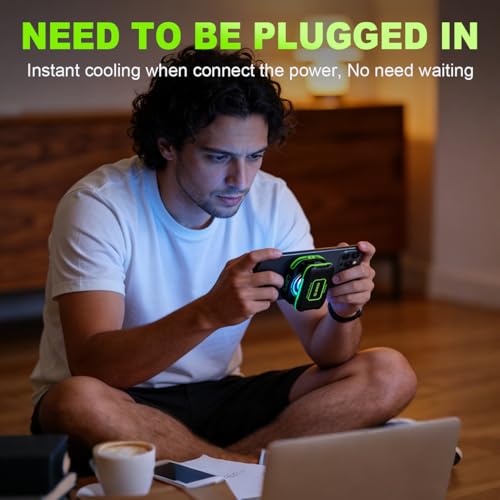 Mobile Phone Cooler for Games, Portable Magnetic Rechargeable Battery, Radiator for Mobile Phones, Fun Cooler for iPhone Series, iPad Pro, TikTok Live (Green)