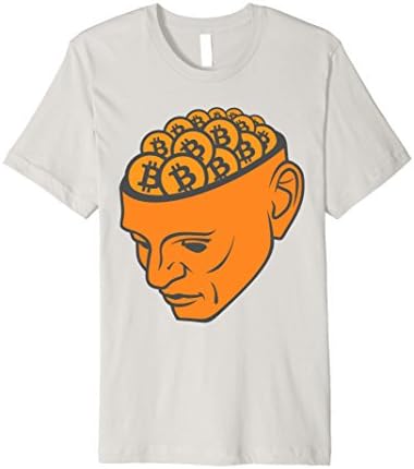 Mens Bitcoin on the Brain Cryptocurrency Tee Shirt BTC Medium Silver