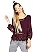 Bluetime Women's Long Sleeve Round Neck Lace Crochet Inset Top Blouse