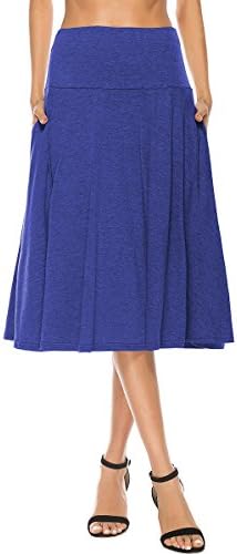 YiLiQi Women's Pocket Basic Solid Stretch Fold-Over Flare Midi Skirt