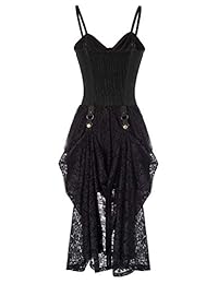 Vestido gótico de mujer de piel sintética con dobladillo alto y encaje