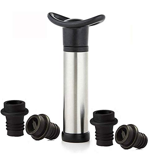 Vacuum Wine Saver Pump Preserver with 4 Vacuum Wine Stoppers, Black, Stainless Steel, Food Grade Material, Keep Wine Fresh and Flavorful for 14 Days - Thumbnail 7