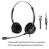 Phone Headset RJ9 Call Center Headset with Noise Cancelling Mic with Extra 3.5mm Connetor for Mobiles Compatible with Avaya Nortel Aastra Toshiba Phone