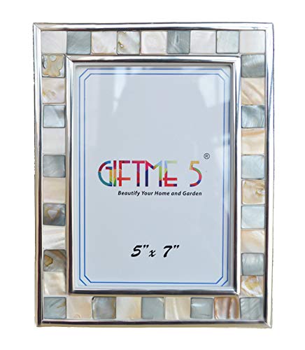 GIFTME 5 Silver Plate Picture Frame 5x7 Mother of Pearl 5 by 7 Photo Frames Mosaic Glass Tabletop Frame (Grey+ White)