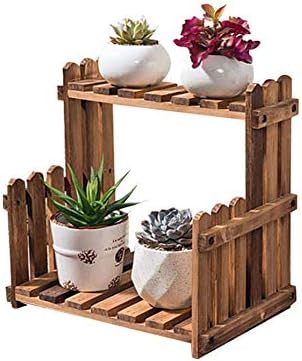 LLYU Wooden Fence Flower Stand, Modern Potted Plant Stand, Indoor/Outdoor Simple Plant Stand (Color : Brown 30cm)