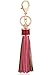 ZOONAI Women Leather Tassels Keychain Car Circle Key Rings Gift Bag Hanging Buckle (Wine Red)