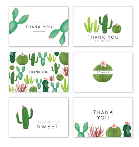 Gooji 4x6 Cactus Thank You Cards (Bulk 36-Pack) Matching Peel-and-Seal White Envelopes | Assorted Set, Watercolor, Colorful Graphics | Birthday Party, Baby Shower, Weddings