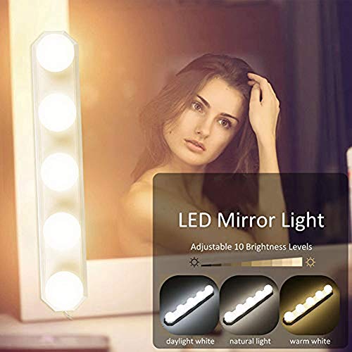 LED Mirror Light Strip - Bath Vanity Lamp Stick on Portable with 11 Brightness Dimmable - DIY Hollywood Above Mirror Makeup Lamp USB Cordless for Bedroom Dressing Table, Bathroom, Dressing Room Mirror