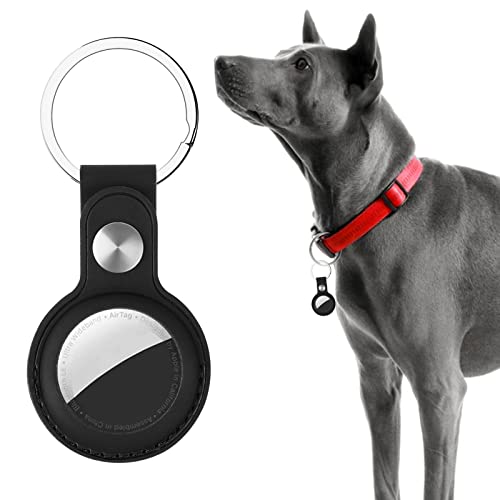 droperprote Protective Leather Case for AirTags,Durable Anti-Lost Anti-Scratch Holder Case for Airtag with Keychain Ring Compatible with Apple Air Tag 2021 for Pets,Keys,Luggage [Black 1 Pack]