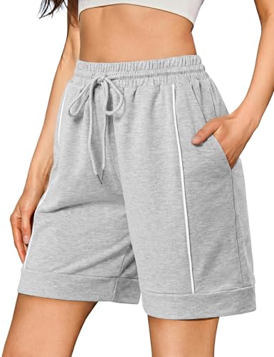 Shorts Deportivos Mujer Algodón con Ribete en Contraste y Bolsillos Pantalón Corto Verano para Yoga Fitness Running Gimnasio Estilo 2 Gris Claro L