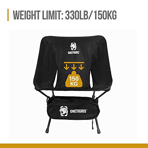 OneTigris Camping Backpacking Chair, 330 lbs Capacity, Compact Portable Folding Chair for Camping Hiking Gardening Travel Beach Picnic Lightweight Backpacking (Black)