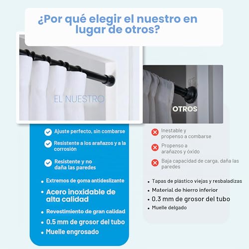 Shower Curtain Rod, No Drilling, Extra Long and Stable, Black, 85 - 65 cm, Diameter 32 mm